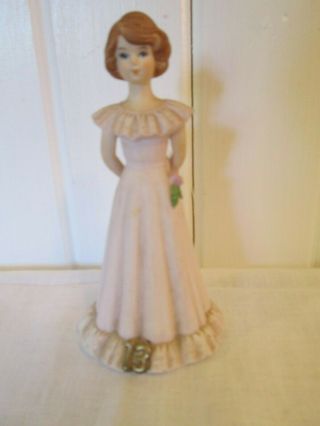 Growing Up Girls From Enesco Brunette Age 13 Figurine 6 " Pink Dress Rose Gold