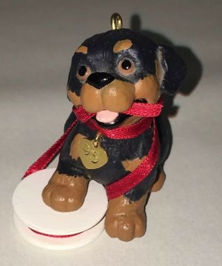 Hallmark Puppy Love 1995 Rottweiler Ornament 5th In Series Dog Ribbon Rottie