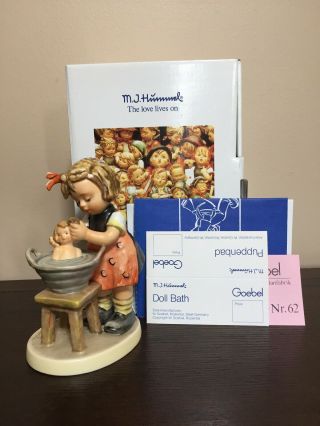 Goebel Hummel Figurine 319 Doll Bath W/ Box,  Papers - Tmk 6