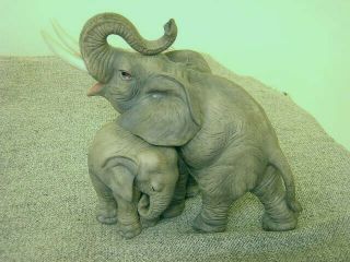 Andrea By Sadek Porcelain Mother African Elephant With Baby Calf Figurine