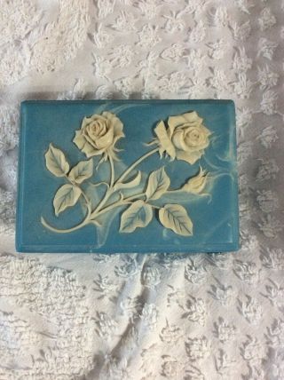 Incolay Stone Musical Trinket Jewelry Box Wedgewood Blue White Roses