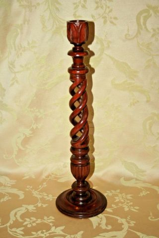 Antique Barley Twist Style 16 " Tall Wooden Candlestick Holder