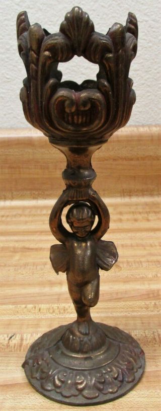 Gold Cherub Vintage Ornate Cast Iron Mold Tea Light Candle Holder 8 1/2 "