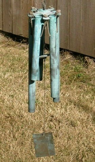 Vintage Verde Green Bronze Brass Wind Chime With Tubes Walter Lamb Era 18 " Long