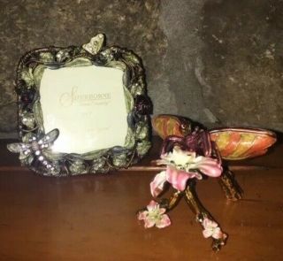 Lady Bug Butterfly & Dragonfly Enamel Picture Frame Trinket Box Jewel Encrusted