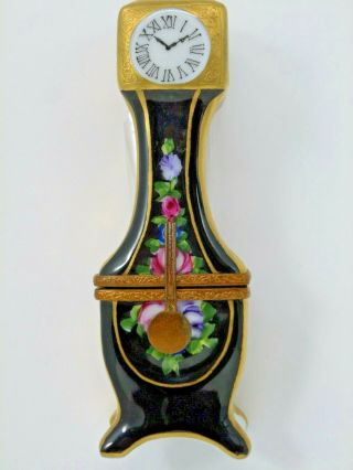 Vintage Handpainted Limoges Porcelain Clock Trinket Box