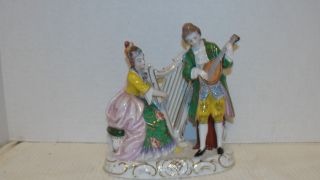 Vintage Porcelain Victorian Couple Playing Music - Japan