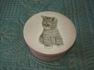 Gray Cat Kitten Kitty Light Pink Porcelain Trinket Box 4 "