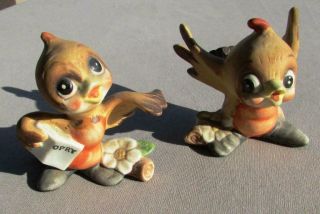 Vintage Josef Originals Baby Opry Birds Ceramic Figurines Singing Tmr 8/a & 8c