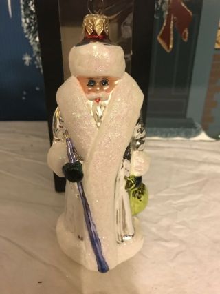 Christopher Radko Santa in Winter White Blown Glass Christmas Ornament 5