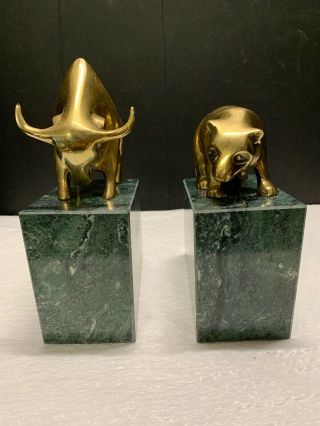 The Bull And Bear Of Wall Street Professional Granite Heavy Brass Bookends