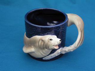 Ceramic Sea Lion 3 - D Mug - With Tail For Handle - Cobalt Blue - Awesome
