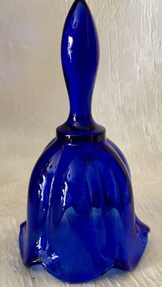 Cobalt Blue Glass Bell With Ruffled Edge And A Clear Crystal Clapper