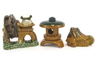 Set Of 3 Minature Water Wheel Ceramics Vintage Enesco Made In Japan Brown Green
