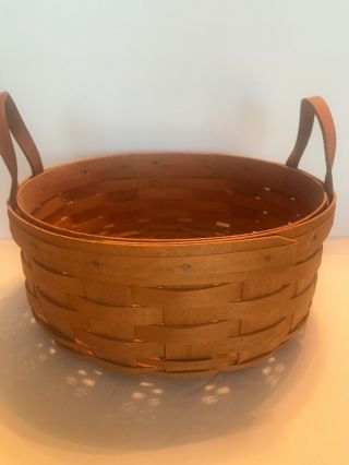 Longaberger Darning Handwoven Basket Circular with leather handles Circa 1993 3