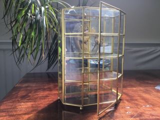 Brass & Glass miniatures curio case,  stand or hang glass mirror display cabinet 3