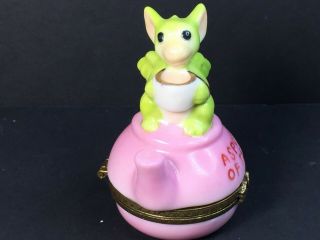 Cute " Tea Pot Box " Pocket Dragons Porcelain Trinket Box.  2.  5 ".  Conditio