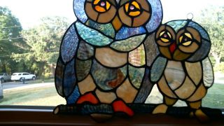 stained glass 2 OWLS suncatcher or ornament - window art - home decor 3