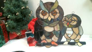 stained glass 2 OWLS suncatcher or ornament - window art - home decor 5