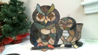 stained glass 2 OWLS suncatcher or ornament - window art - home decor 6