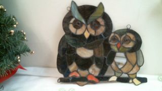 stained glass 2 OWLS suncatcher or ornament - window art - home decor 7