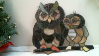 stained glass 2 OWLS suncatcher or ornament - window art - home decor 8