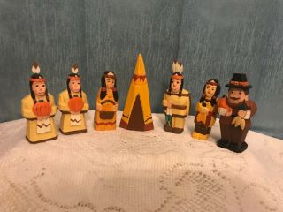Midwest Of Cannon Falls Pilgrim Native American Thanksgiving Figurines Set Of 7