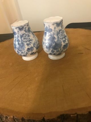 Vintage Salt And Pepper Shakers.  Blue Floral Print.  Made In Japan.  Pre - Owned