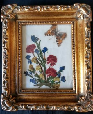 Vintage Baroque Gold Leaf Wood Frame Dried Flowers 6x7 W/4x5 Opening