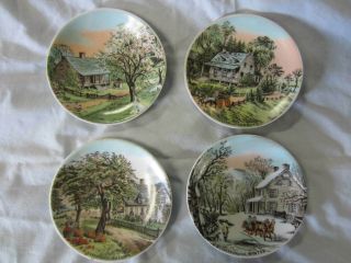 Vintage Set Of 4 Miniature Currier & Ives Four Seasons Collector Plates 4 1/2 "
