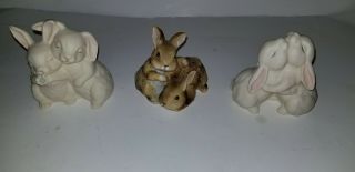 Set Of 3 Bunnies Home Interiors White Rabbits Ceramic Easter Homco Oxford 4 - 5 "