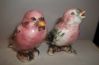 Vintage 3 " Tall Black & Pink Birds Salt And Pepper Shaker Set - Japan