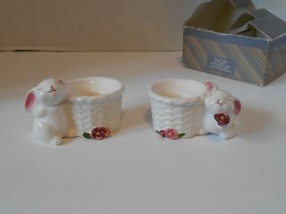 Avon Bunny Taper Holders (two Ceramic Candle Holders)