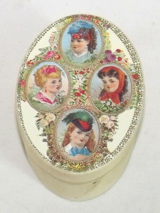 Vintage Victorian Girls Oval Round Wood Box Container Shackman & Co.