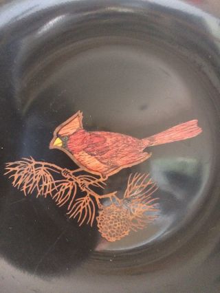 Vintage Couroc Mid Century Inlaid Red Cardinal Bird On Branch Bowl 7.  75 " Guc
