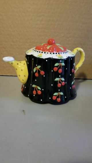 Mary Engelbreit Me Ink Michel And Co.  Black Cherries Teapot