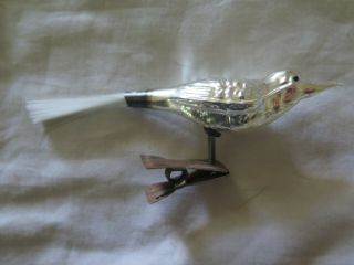 Glass Christmas Tree Decoration Silver Bird C1950s Approx 11 Cms In Total Length