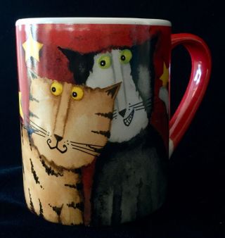 Debi Hron 2006 Cats Coffee Mug Cup Red Stars Gibson Everyday Exc