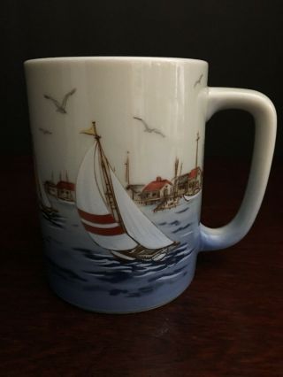 Otagiri Japan Hand Painted Mug Sailboat Harbor Lighthouse Sea Nautical