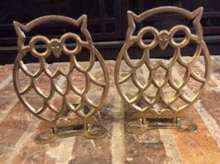 Vintage Cutout Stencil Ornate Brass Owl Bookends Foldable Easy Storage