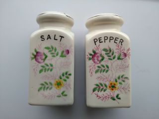 Salt And Pepper Shaker Mikori Ware Japan Hand Painted Pink Yellow Flower Vintage
