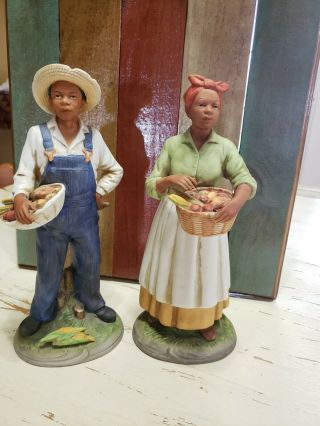 Homco Figurines 1472 Black Americana Farming Man And Woman Harvest Autumn Farm