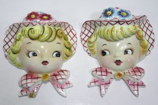 Vtg Pair Lefton Dainty Miss Wall Pockets Young Ladies
