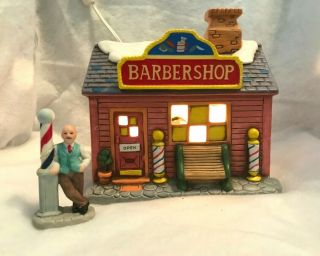 Leftons Colonial Village Barber Shop 06901 With Barber Figurine Deed & Box 1988