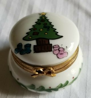 Limoges Porcelain Trinket Box Christmas Tree Eximious Peint Main