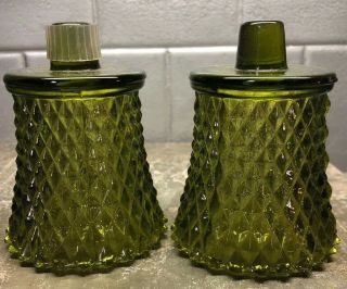 Vintage Homco Set Of 2 Green Diamond Votive Cups Glass Candle Holders