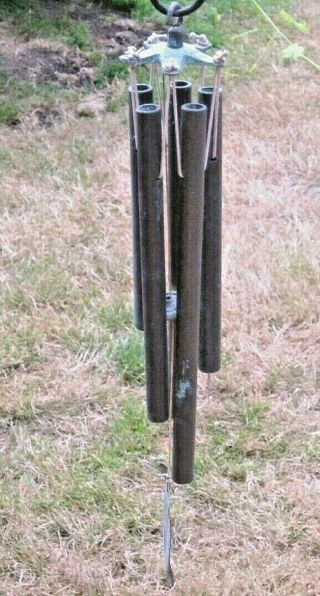 Vintage Verde Green BRONZE Brass Walter Lamb Style Wind Chime with Tubes 17 