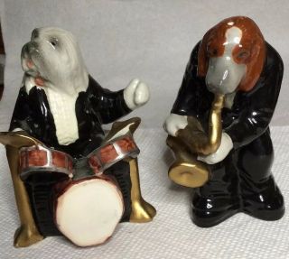 Vintage Anthropomorphic Dog Musicians Salt & Pepper Shakers