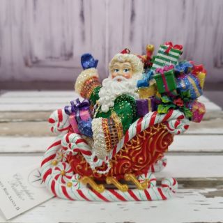 Xmas Holiday Glass Blown Ornament Radko Candy Ride Santa Sleigh 2 2002 Articulat