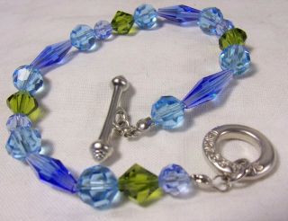 Swarovski Crystal Glass Bead Bracelet Powder Blue Faceted Diamond Shape S/p 8 "